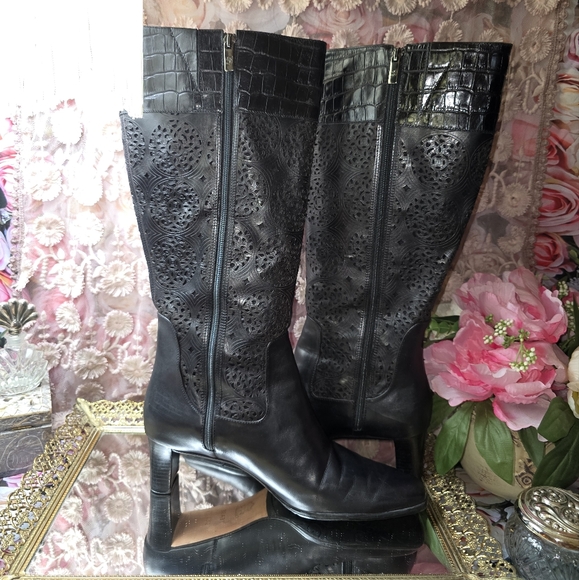 Brighton Women's Size 9.5 Tease Black Genuine Leather Knee High Heeled Boots - Picture 5 of 11